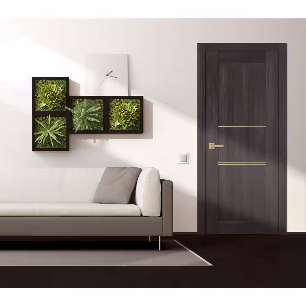 Belldinni Vona 07 3H Gold 30 in. x 80 in. Left-Handed Solid Core Veralinga Oak Textured Wood Single Prehung Interior Door