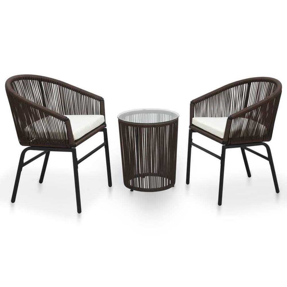 None Brown 3 Piece Metal Outdoor Bistro Set with Cream White Cushions