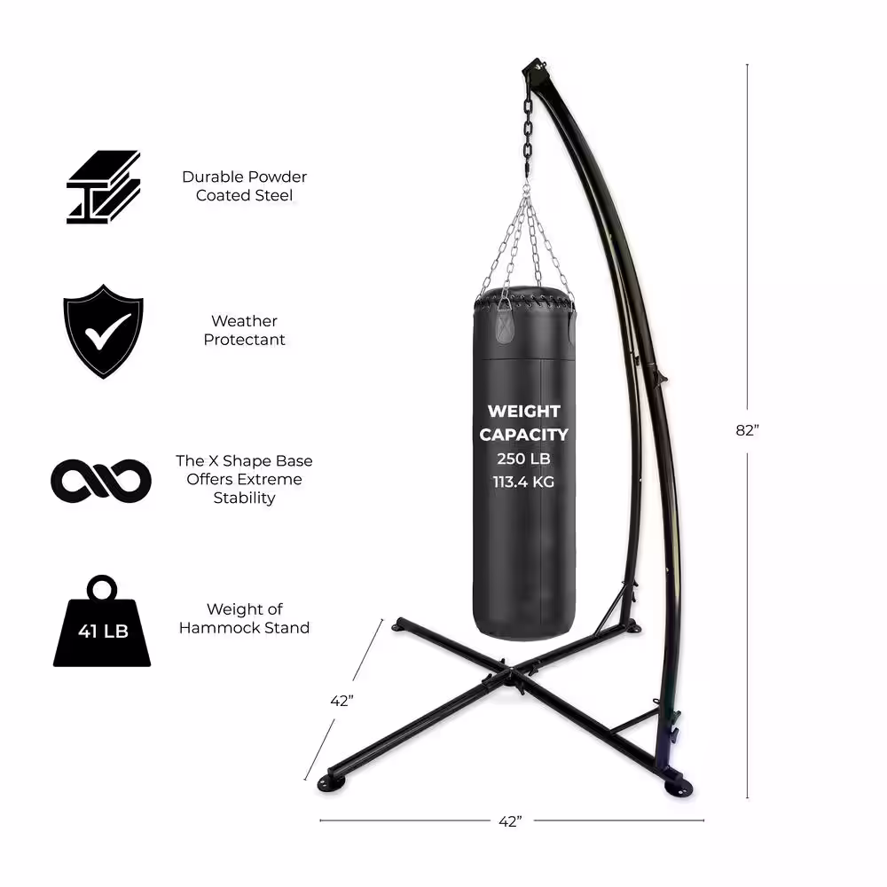 None 6.9 ft. Metal Hammock Stand in Black