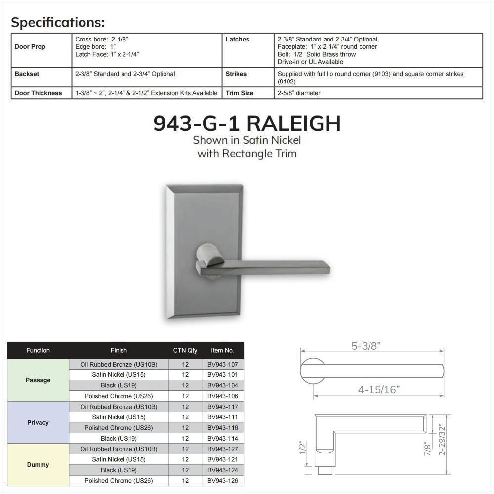 None Bravura Raleigh 943G-1 Passage (Hall/Closet) Door Lever Oil Rubbed Bronze w/ Rectangle Trim