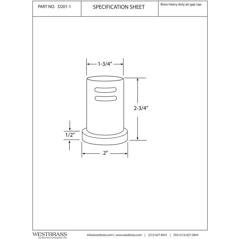 Westbrass 1-3/4 in. x 2-3/4 in. Solid Brass Air Gap Cap Only, Skirted, Antique Copper