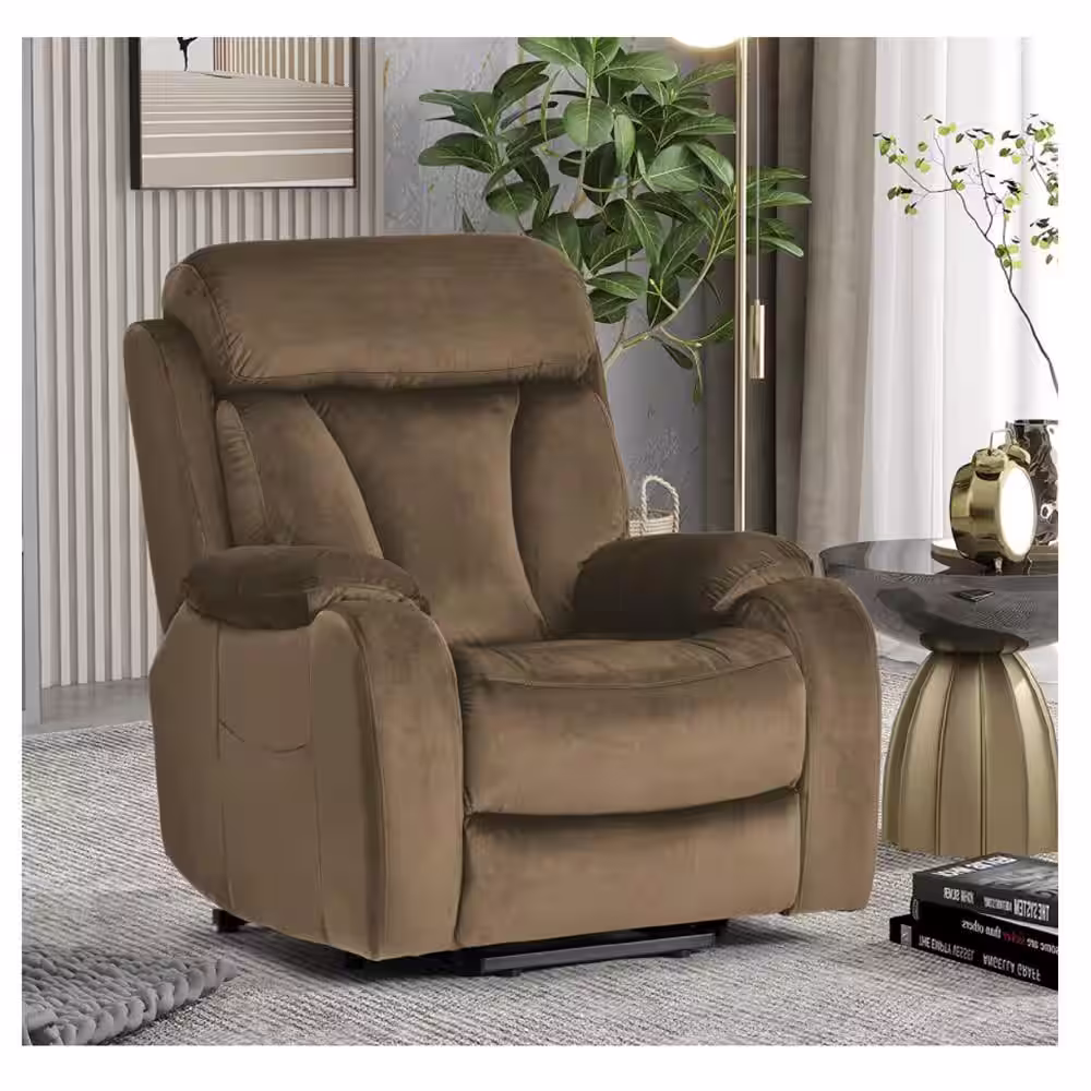 DAZONE Brown 31'' Wide Power Lift Assist Standard Recliner Velvet Polyester Blend with Remote Control