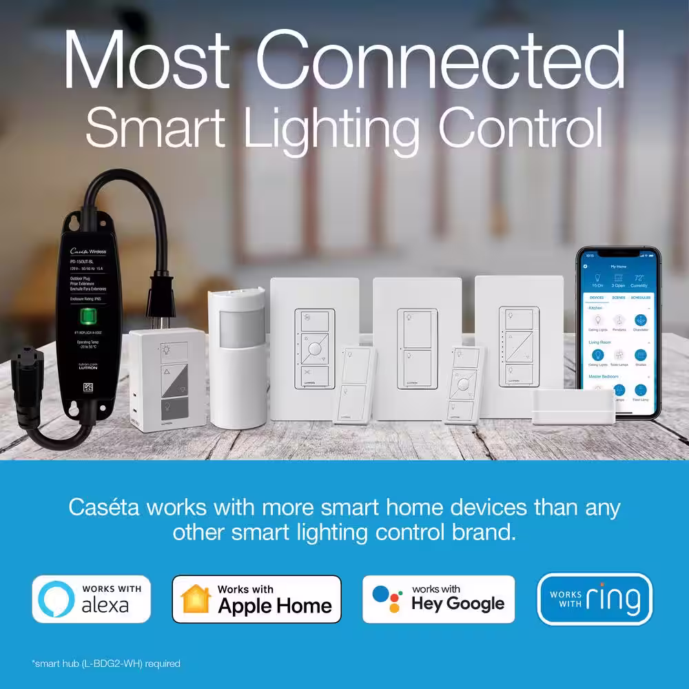 Lutron Caseta Smart Dimmer Switch 3-Way Kit with Remote, 150 Watt LED Bulbs/2 Points of Control, White (P-DIM-3WAY-WH)