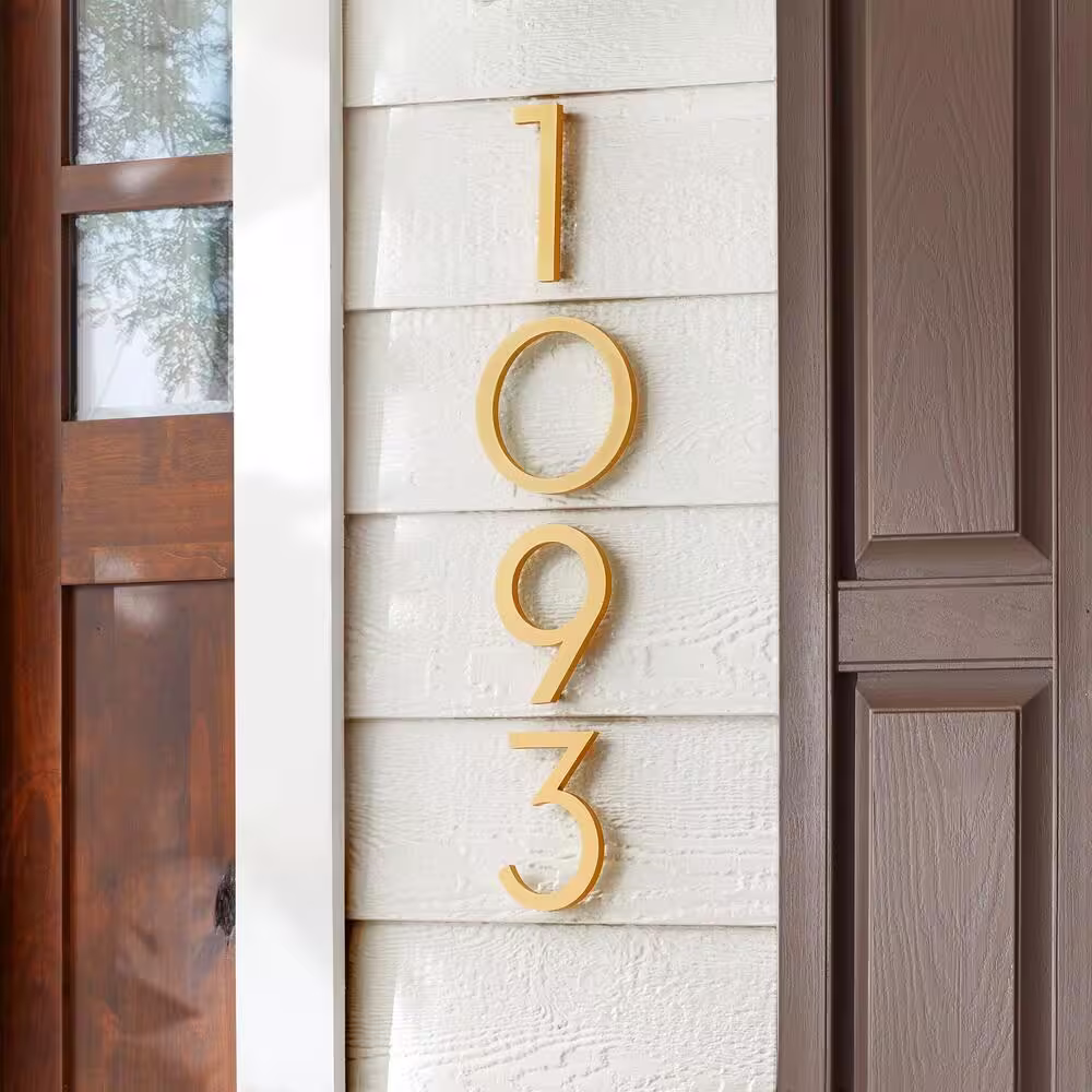 Everbilt 6 in. Brushed Brass Aluminum Floating or Flat Modern House Number 1