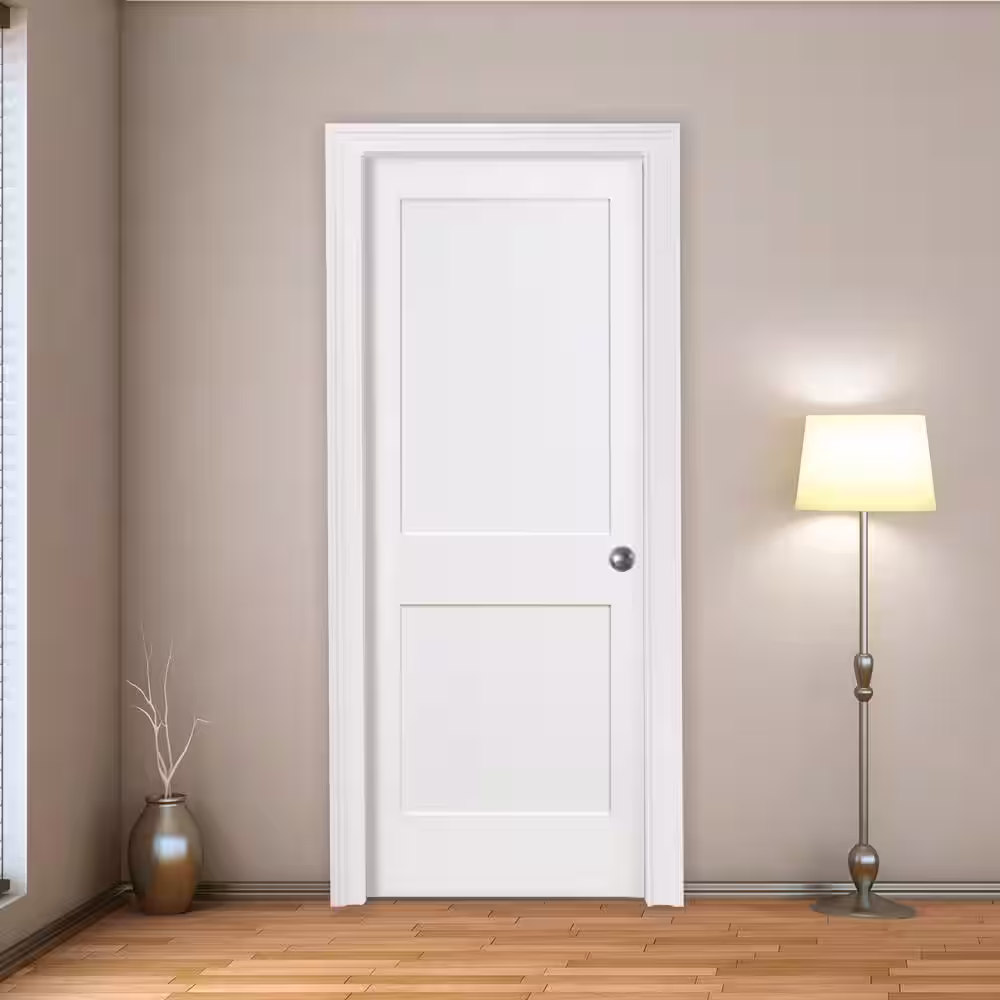 Steves & Sons 30 in. x 80 in. 2-Panel Square Shaker White Primed Solid Core Wood Interior Door Slab with Bore