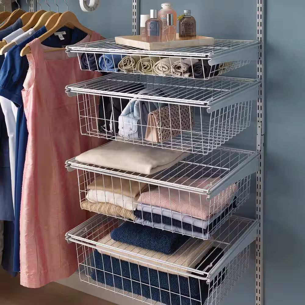 ClosetMaid 27 in. H x 21 in. W White Steel 4-Drawer Wide Mesh Wire Basket