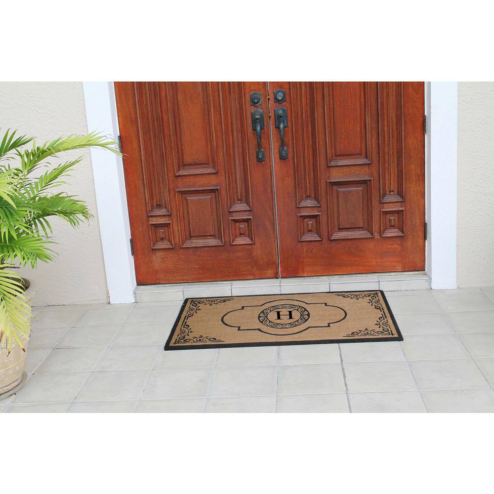 None Abrilina Handcrafted 30 in. x 48 in. Entry Coir Double Door Monogrammed-H Mat