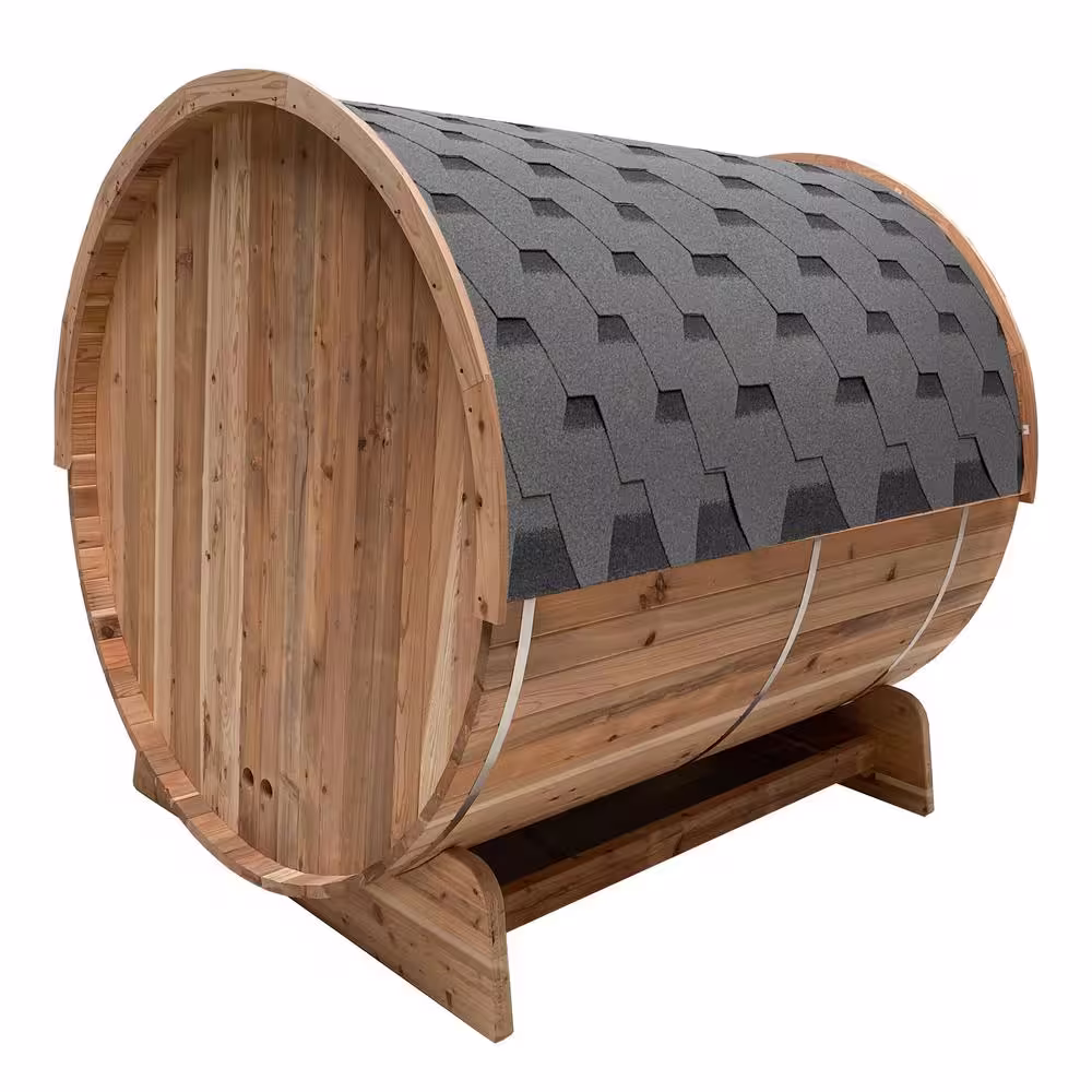 ALEKO 6-Person Electric Heater Outdoor Cedar Barrel Steam Sauna with Front Porch Canopy and ETL Certified