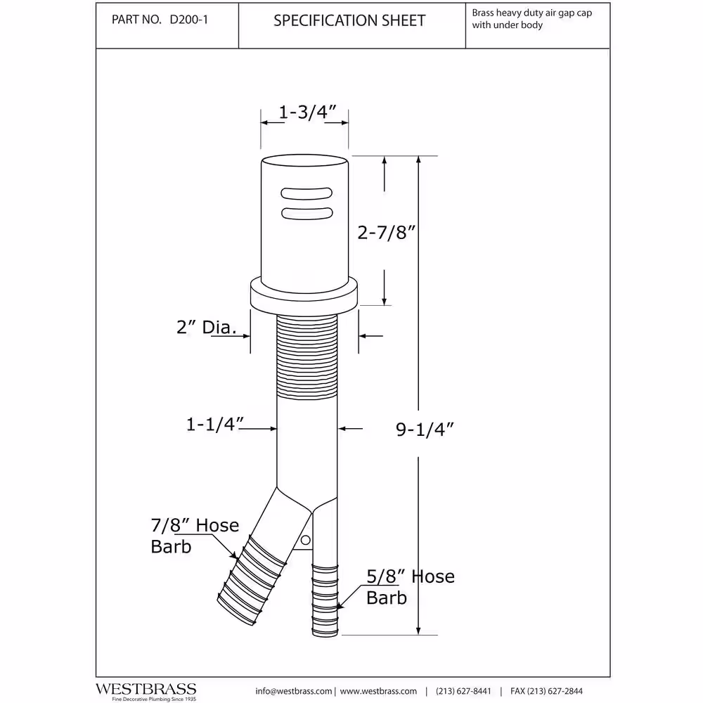 Westbrass 1-3/4 in. Air Gap Kit with Skirted Brass Cap in Oil Rubbed Bronze Finish