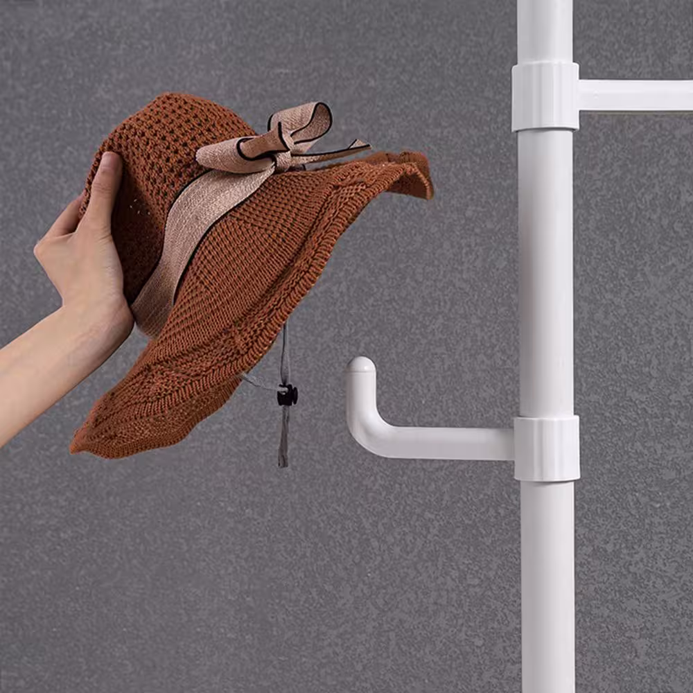 None Adjustable Laundry Pole Clothes Drying Rack Floor to Ceiling Tension Rod Storage Organizer White