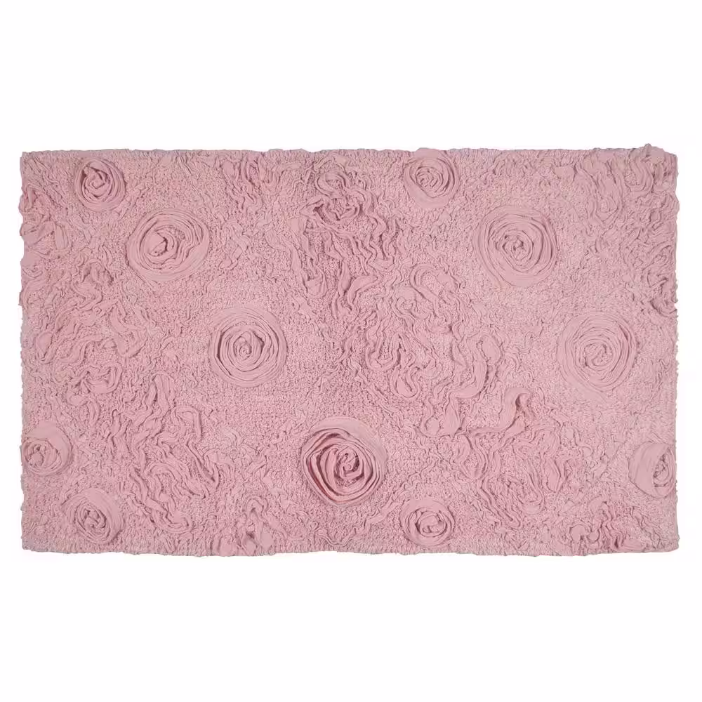 None Modesto Collection 24 in. x 40 in. Pink Cotton Bath Rug