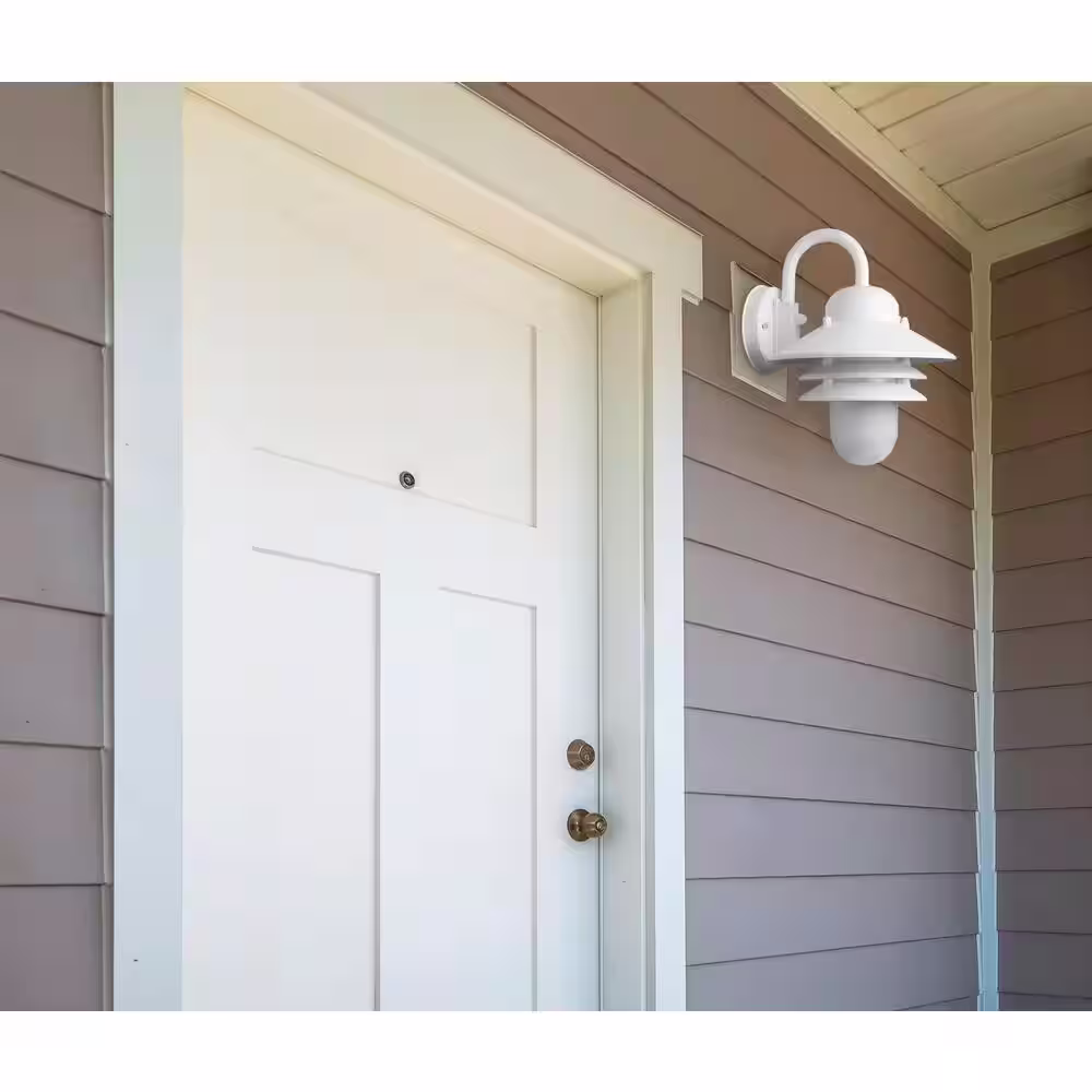 SOLUS Nautical 1-Light White 4000K ENERGY STAR LED Outdoor Wall Mount Sconce with Durable White Prismatic Acrylic Lens