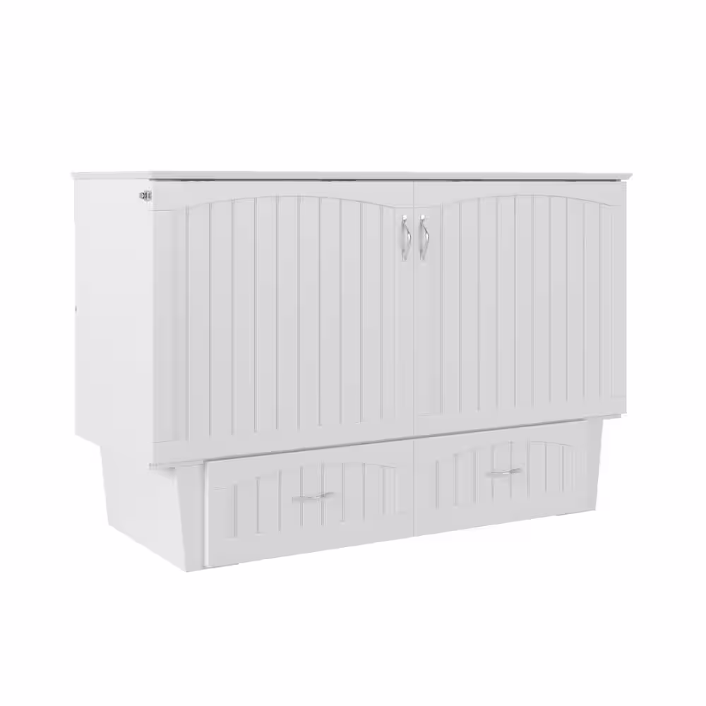 AFI Nantucket Murphy Bed White Queen Chest with Charging Station and Coolsoft Mattress