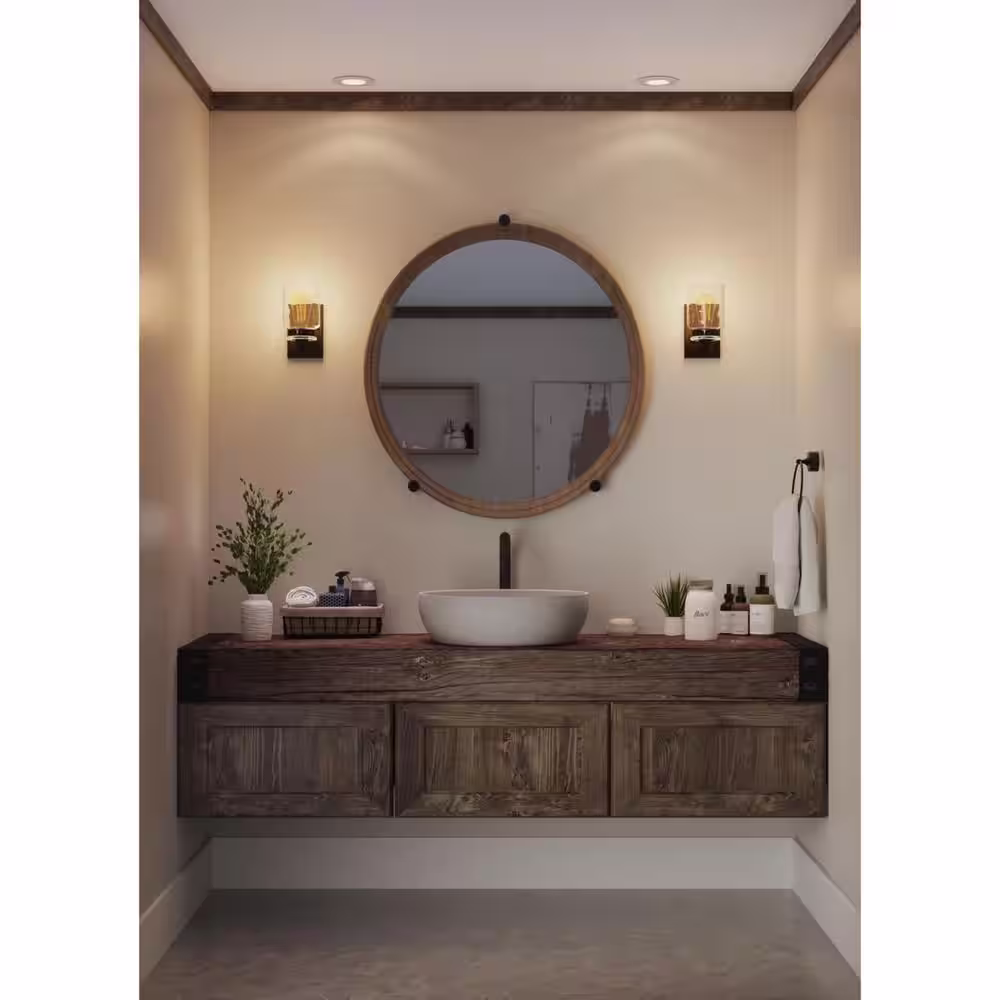 Progress Lighting Calhoun Collection 5 in. 1-Light Antique Bronze Clear Glass Farmhouse Urban Industrial Bathroom Vanity Light