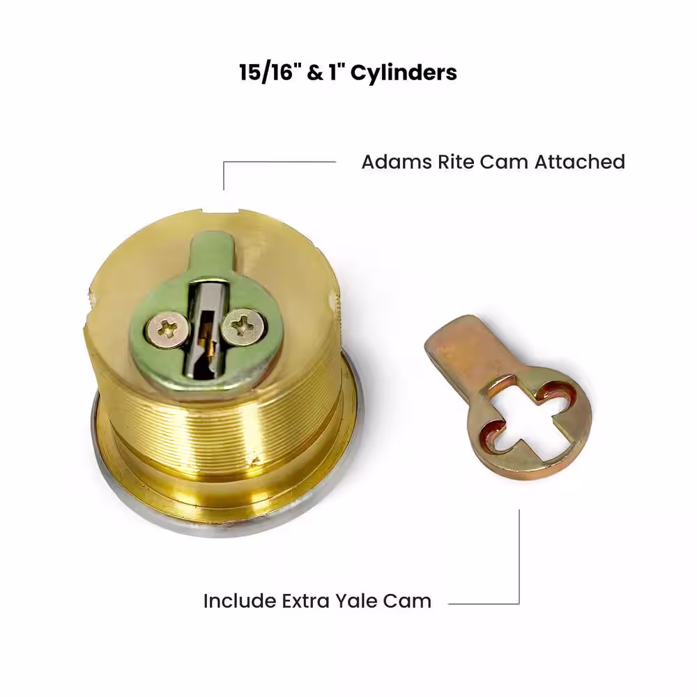 Premier Lock 15/16 in. Solid Brass Mortise Cylinder with Brass Finish, KW1 (Pack of 2, Keyed Alike)