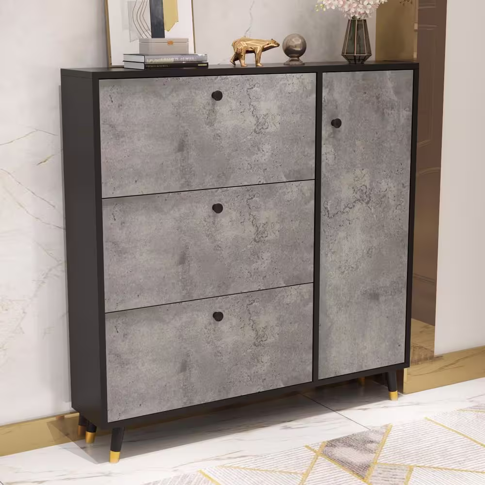 None 47.2 in. H x 47.2 in. W Gray Wood Shoe Storage Cabinet With 3-Drawers and Cabinet