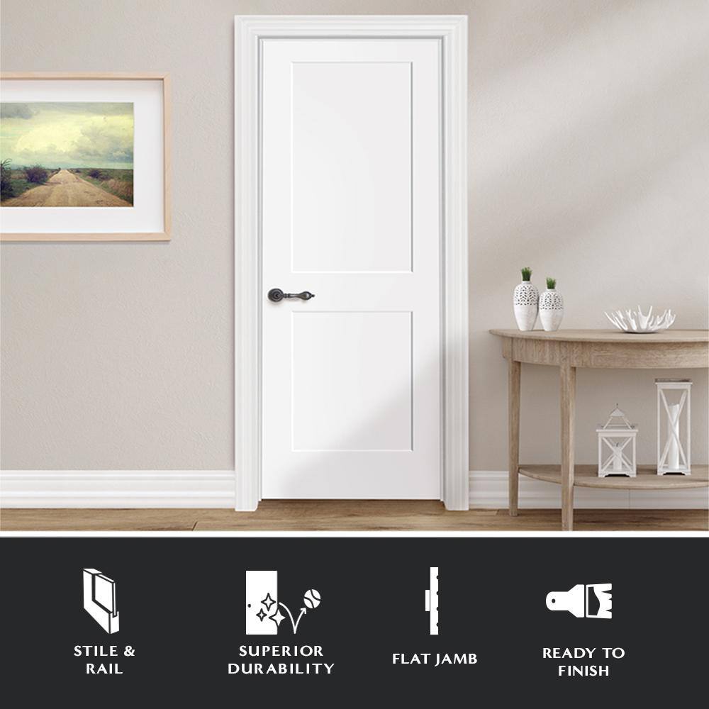 Steves & Sons 24 in. x 80 in. 2-Panel Square Shaker White Primed RH Solid Core Wood Single Prehung Interior Door with Nickel Hinges