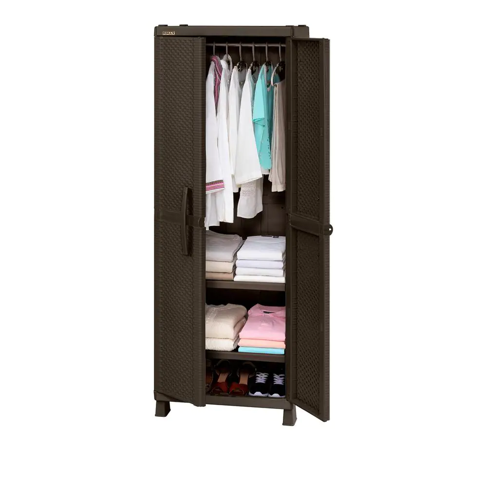 Rimax Plastic Freestanding Garage Cabinet in Brown (26 in. W x 74 in. H x 23 in. D)