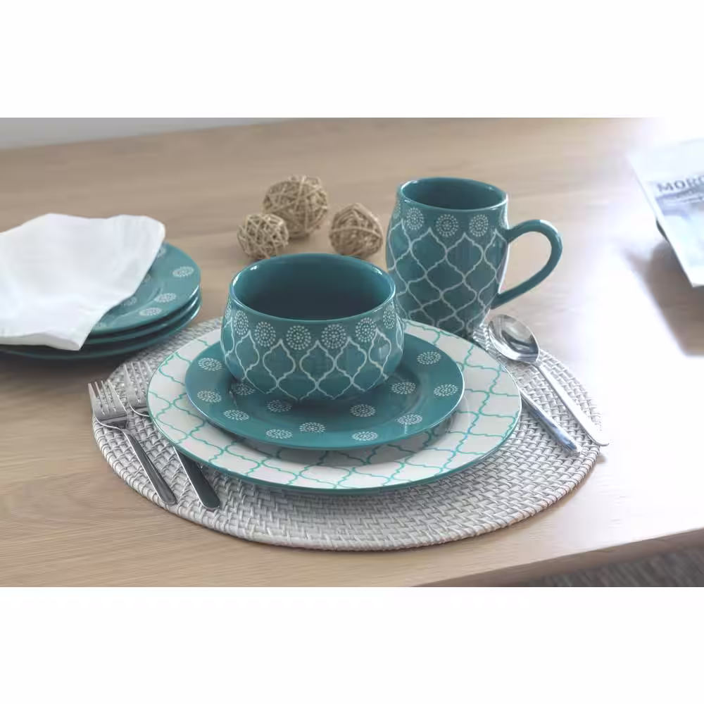 BAUM Moroccan 16-Piece Dinnerware Set in Turquoise