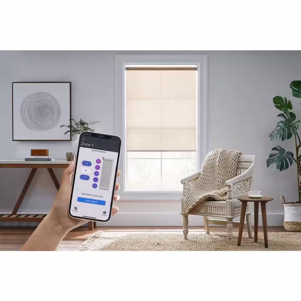 Home Decorators Collection Linen Light Polyester Filtering Fabric Cordless Smart Roller Shades 31 in. x 72 in. L Powered by Hubspace (With Gateway)