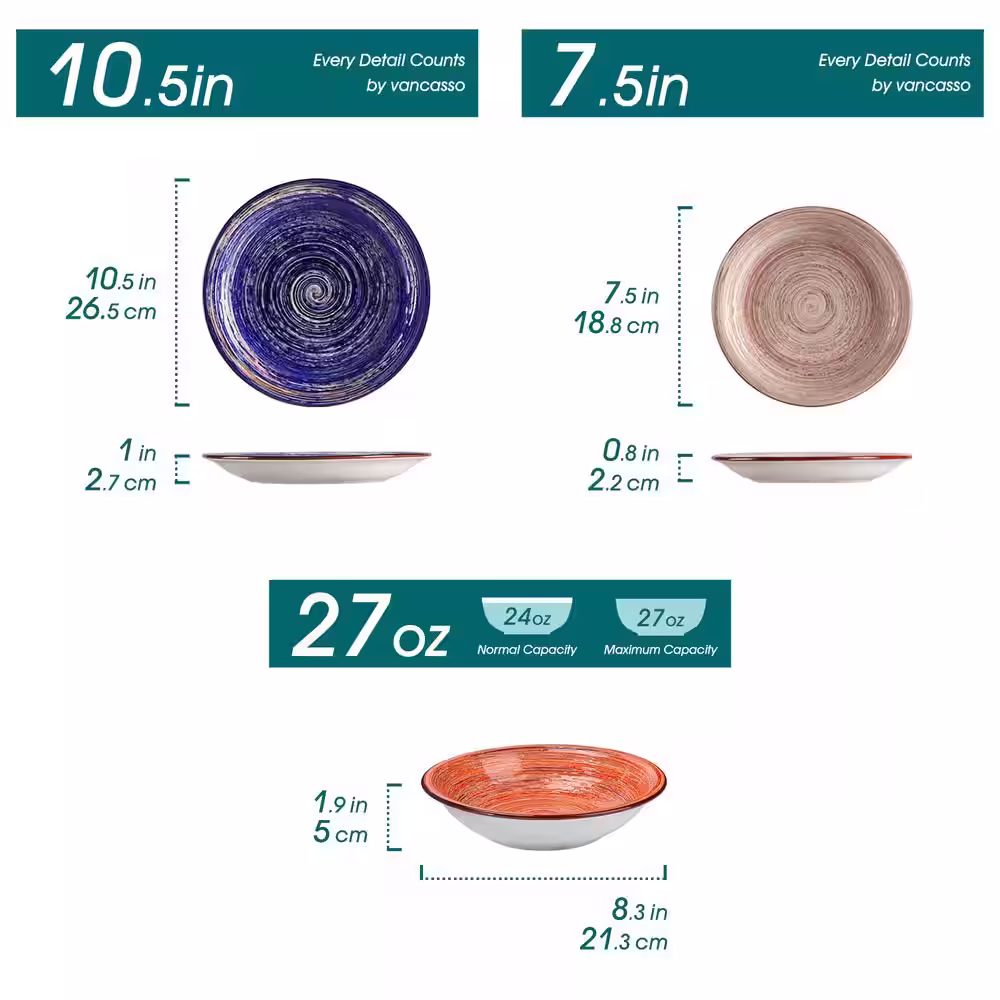 None Albero 18-Piece Assorted Colors Stoneware Bark Glaze Dinnerware Set (Service For 6)