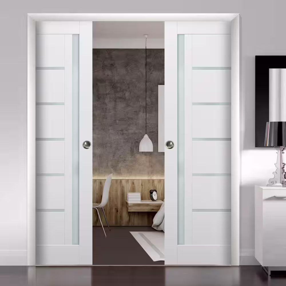 Sartodoors 28 in. x 80 in. Single Panel No Bore Solid MDF 1/4 Lite Frosted Glass White Finished Pine Wood Interior Door Slab