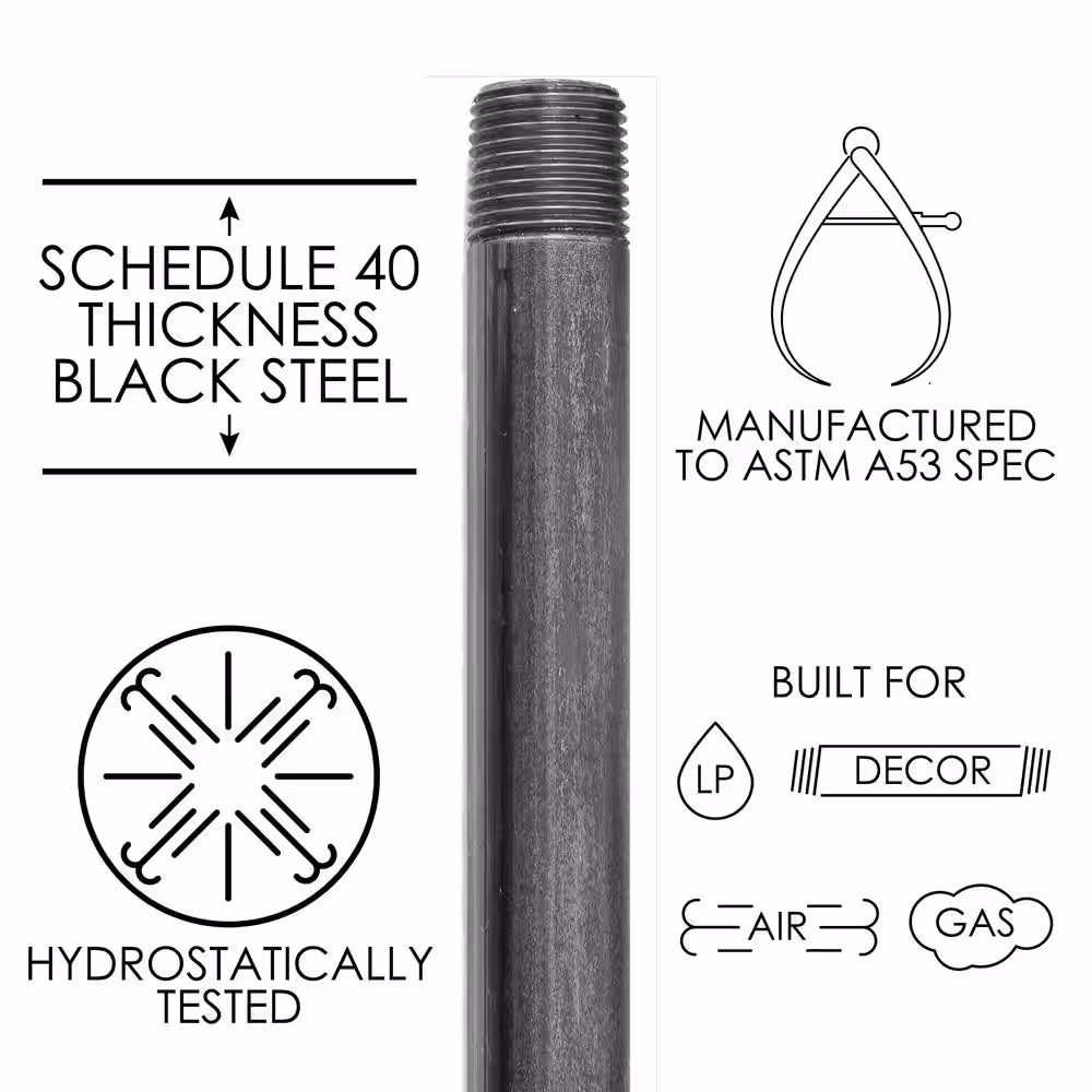 PIPE DECOR 1 in. x 36 in. Black Industrial Steel Grey Plumbing Pipe (4-Pack)
