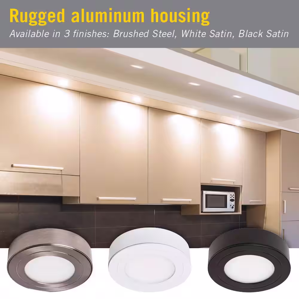 Armacost Lighting PureVue Dimmable Soft White LED Puck Light Brushed Steel Finish