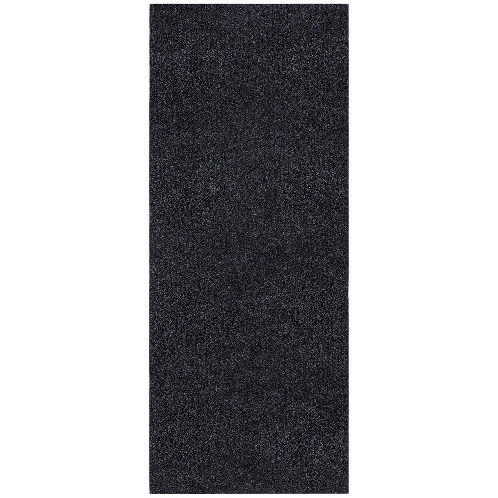 Sweet Home Stores Ribbed Waterproof Non-Slip Rubber Back Solid Runner Rug 2 ft. W x 19 ft. L Black Polyester Garage Flooring