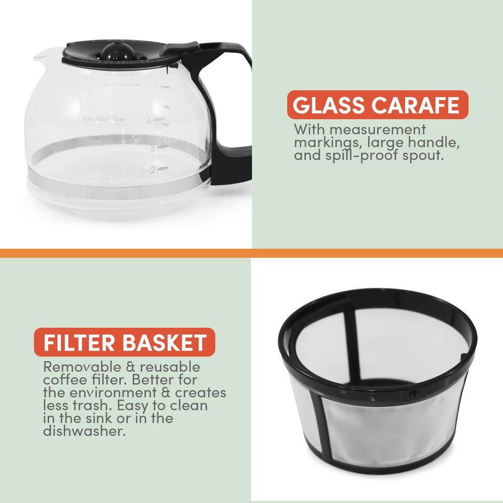 Elite Cuisine 5 Cup Coffeemaker Black Drip Coffee Maker with Pause & Serve