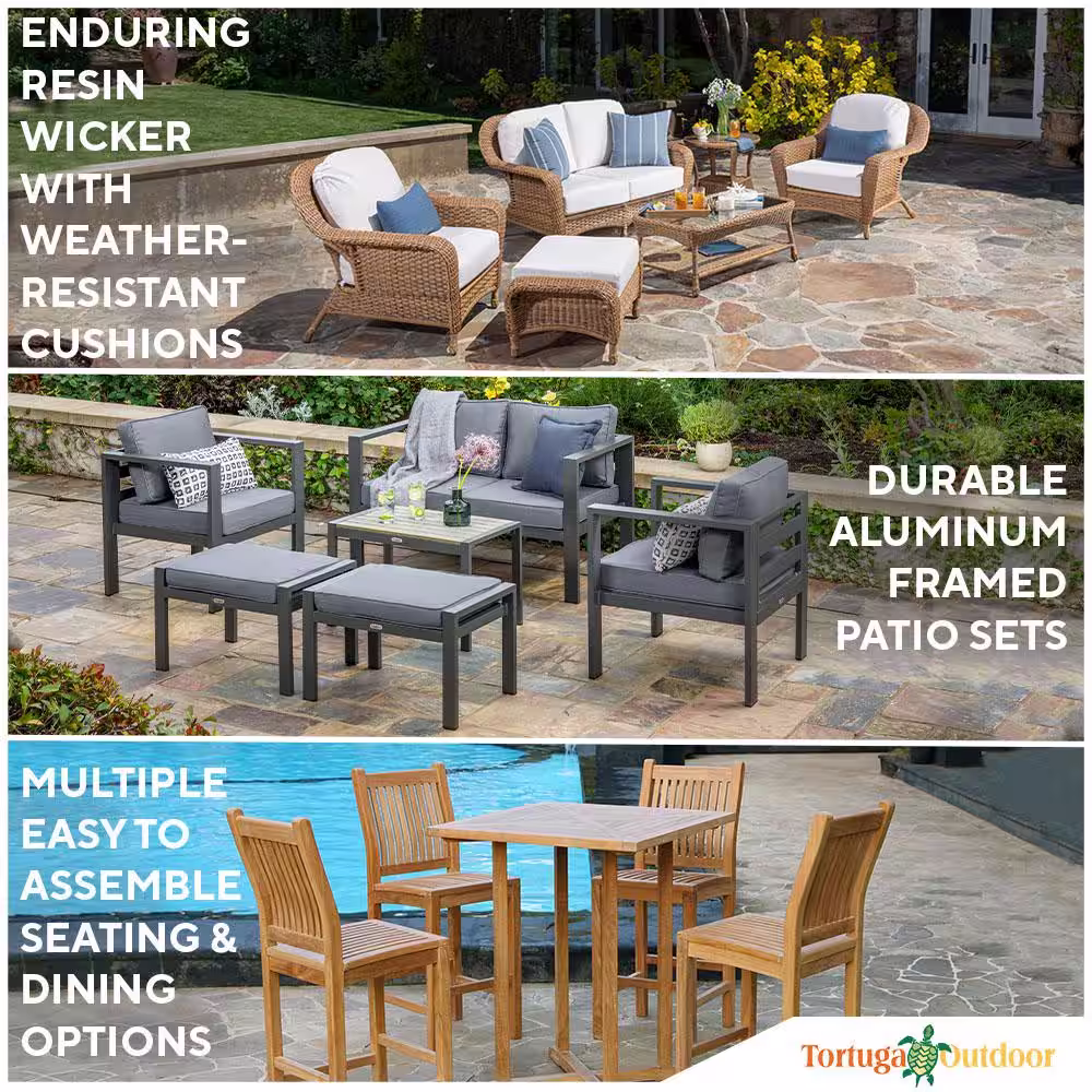 Tortuga Outdoor Portside Amber 4-Piece Wicker Patio Seating Set with Haliwell Caribbean Cushions
