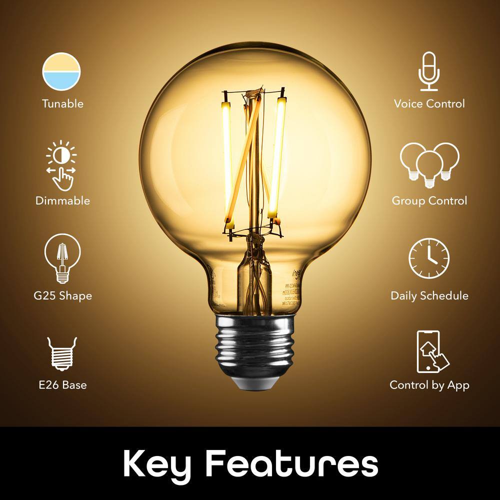 Geeni 60-Watt Equivalent G25 Dimmable Smart Edison Wi-Fi LED Light Bulb White (2-Pack)
