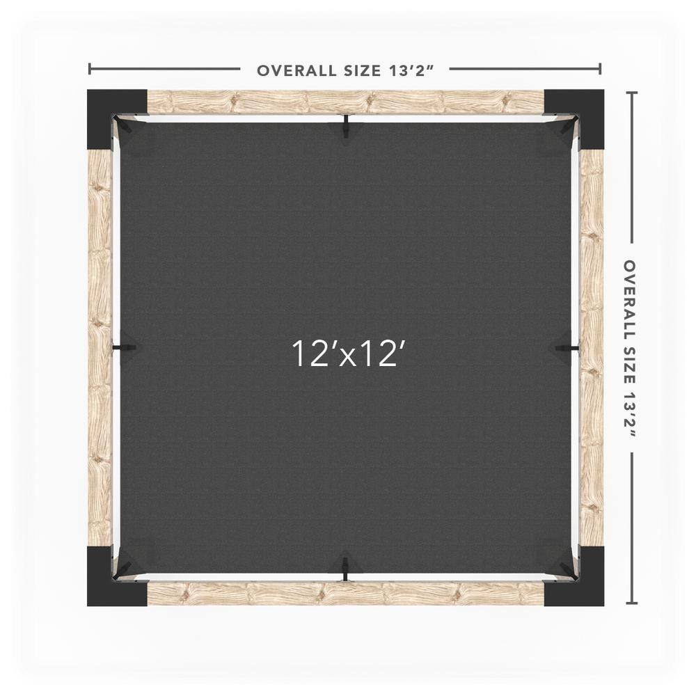 TOJA GRID 12 ft. L x 12 ft. W Pergola Kit with 4x4 KNECT Post Wall and Crimson Shade Sail for 6x6 Wood Posts