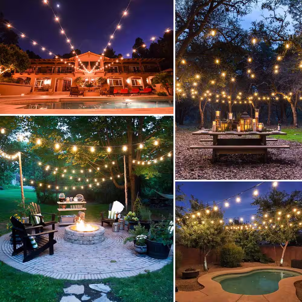 JONATHAN Y 10-Light Indoor/Outdoor 10 ft. Plug-in Globe Bulb Shape Contemporary G40 Diamond Cage String Lights, Black
