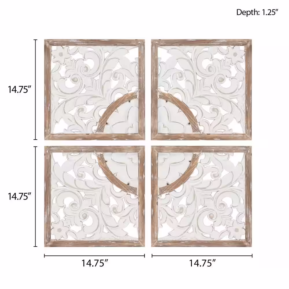 Madison Park Arwen 4-Piece Natural/White Two-tone Medallion Carved Wood Wall Decor Set