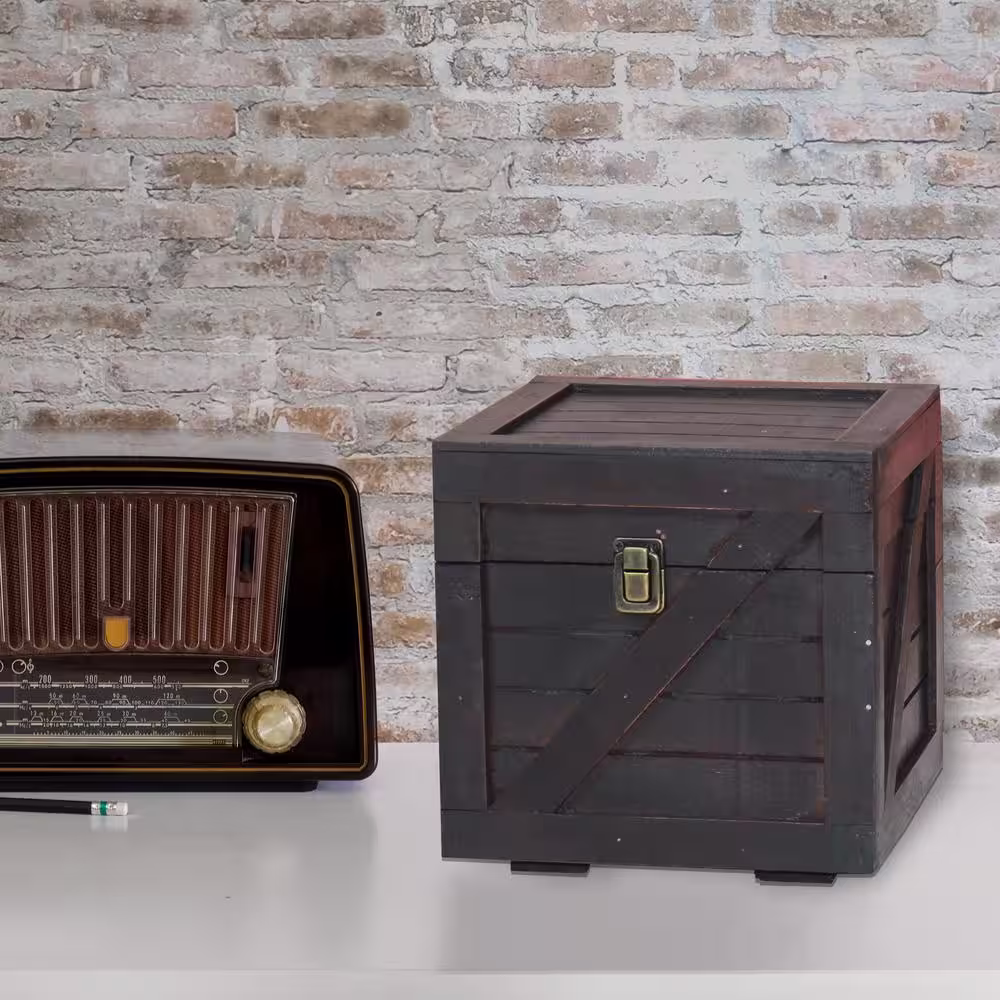 Vintiquewise Stackable Wooden Cargo Crate Style Storage Chest in Black