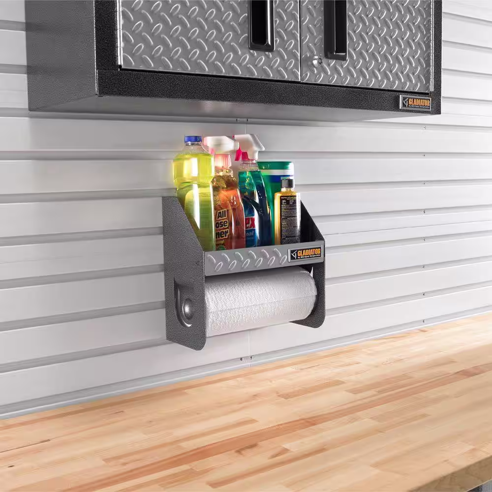 Gladiator 12 in. W x 6.5 in. D Silver Tread Plate Steel Clean-Up Caddy Garage Storage for GearTrack or GearWall