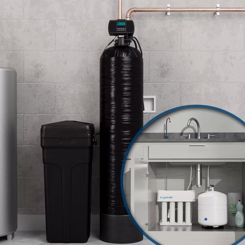 AQUASURE Whole House Water Softener/Reverse Osmosis Drinking Water Filter Bundle (48,000 Grains)