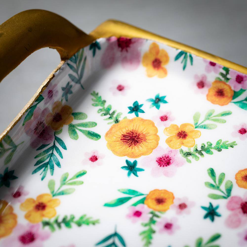 SULLIVANS 28.5 in. Multi-Color Floral Long Metal Serving Tray