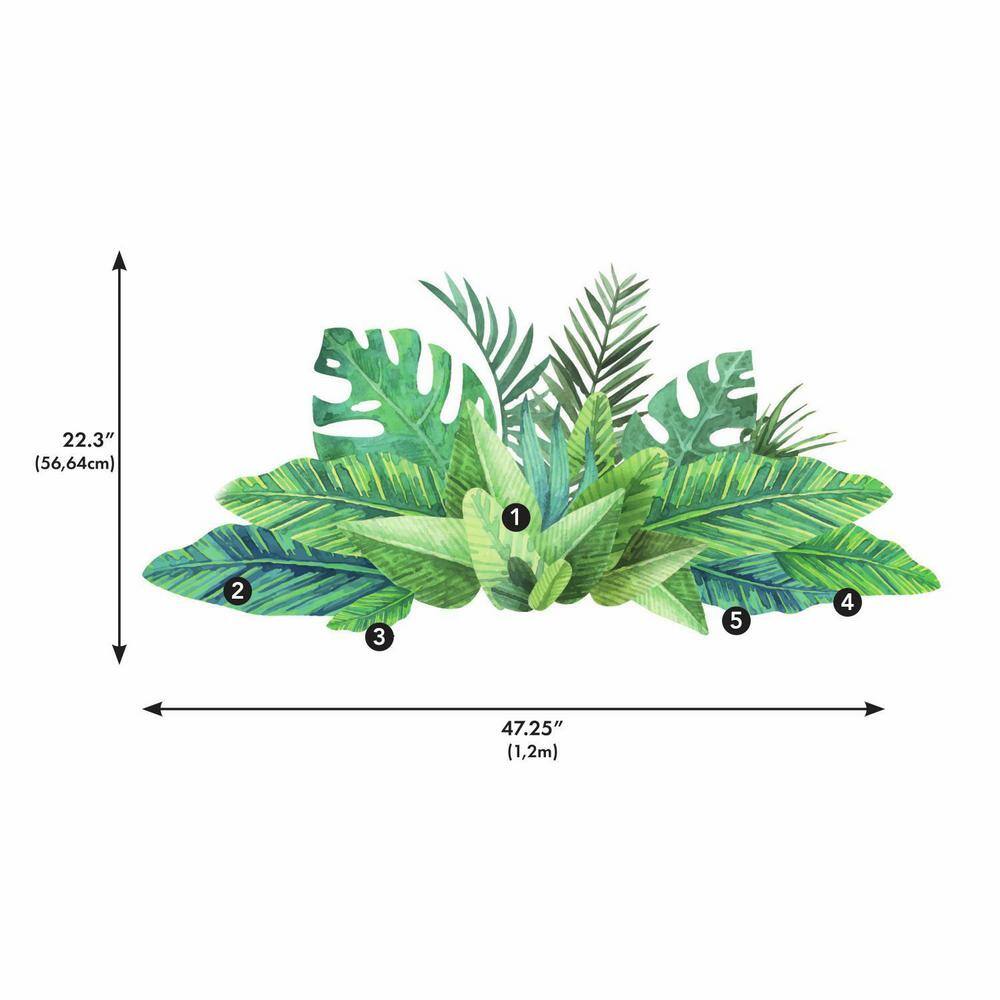 RoomMates Green Watercolor Tropical Leaves Peel and Stick Giant Wall Decals