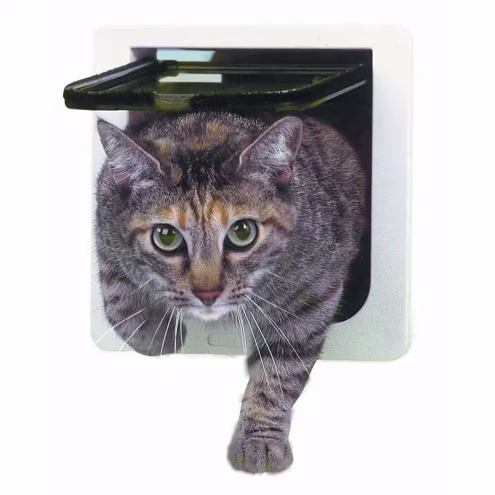 Ideal Pet Products 6.25 in. x 6.25 in. Small White Cat Flap Pet Door Insert for 27 in. to 32 in. Wide Aluminum Sash Window