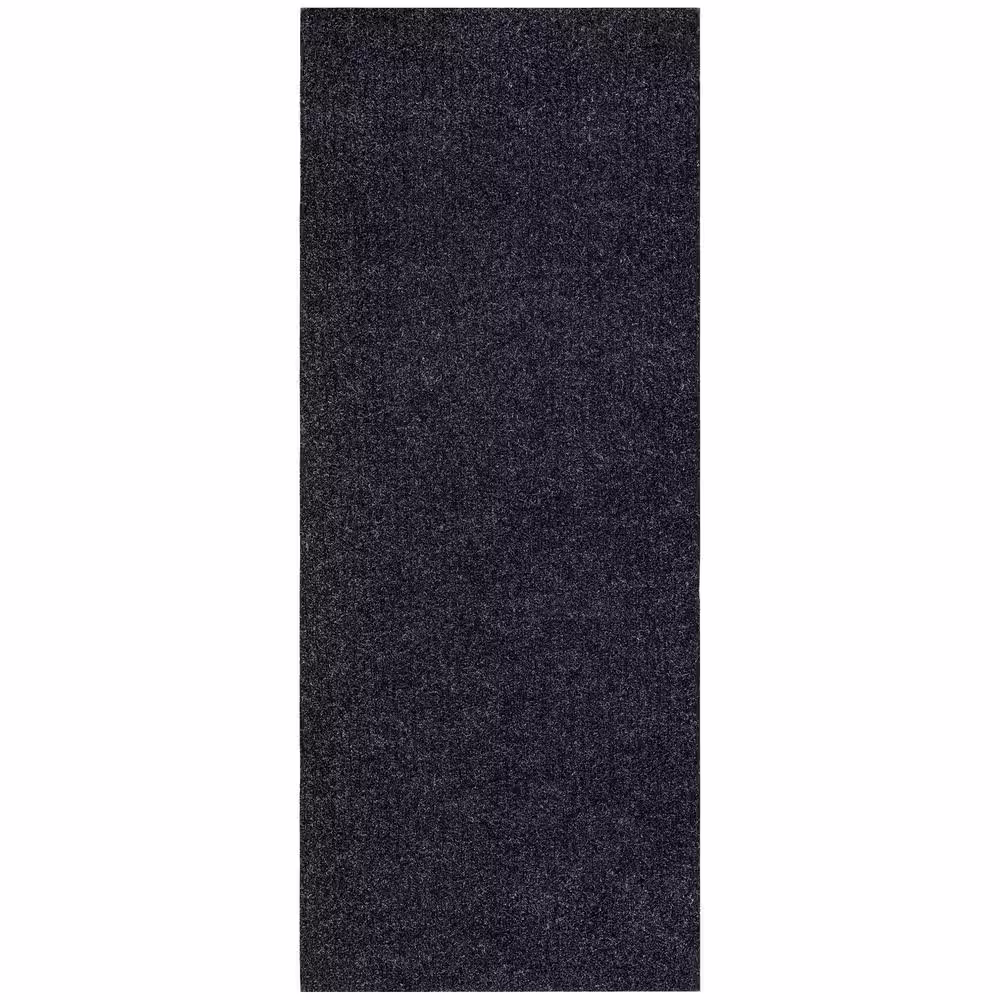 Sweet Home Stores Ribbed Waterproof Non-Slip Rubber Back Solid Runner Rug 2 ft. W x 21 ft. L Black Polyester Garage Flooring