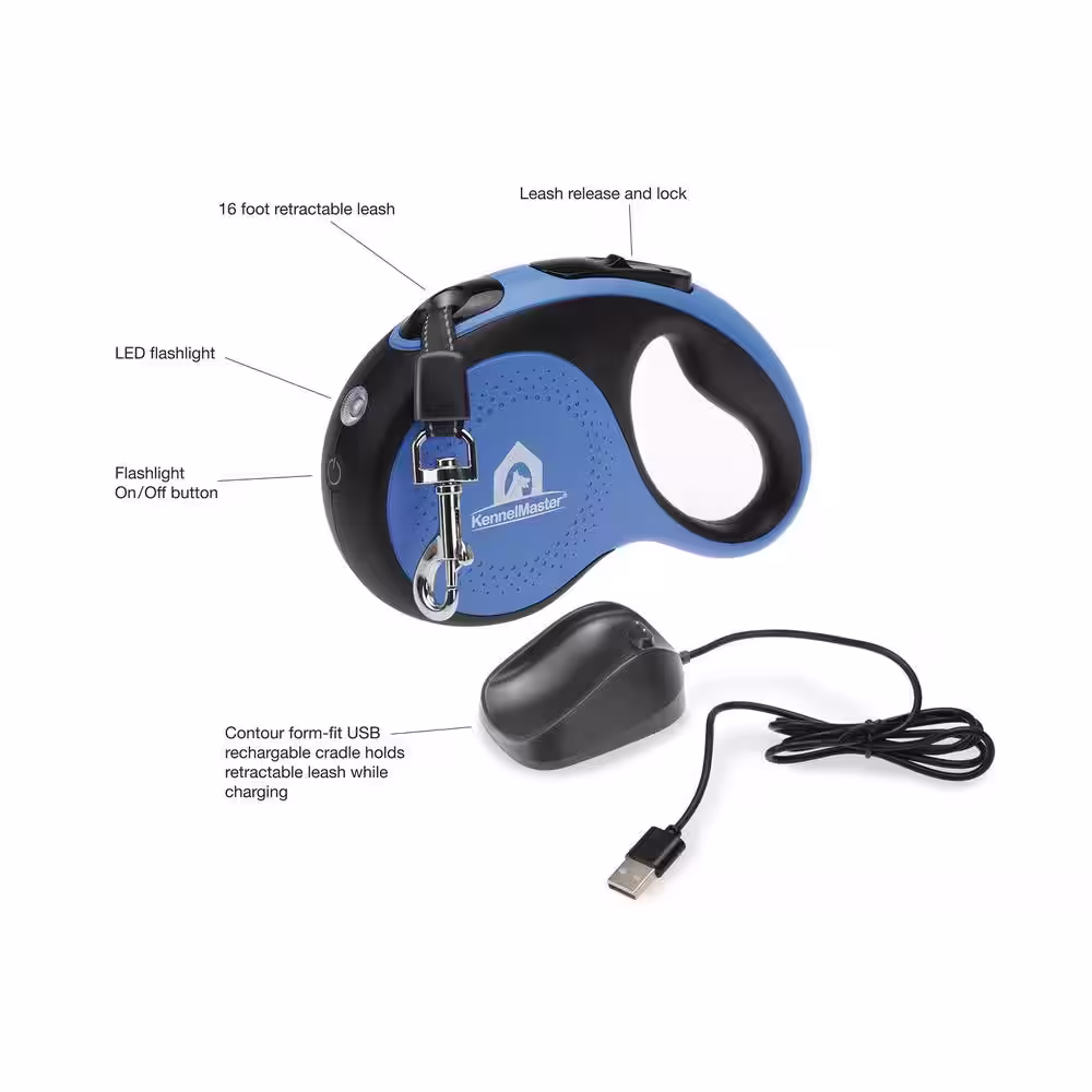 KennelMaster 16 ft. Retractable Leash with USB Rechargeable Night Light