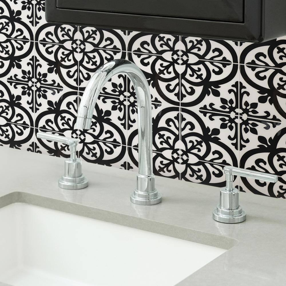 InHome Avignon Black 10 in. x 10 in. x 0.025 in. Resin Peel and Stick Tile Sample (0.69 sq. ft./Pack)