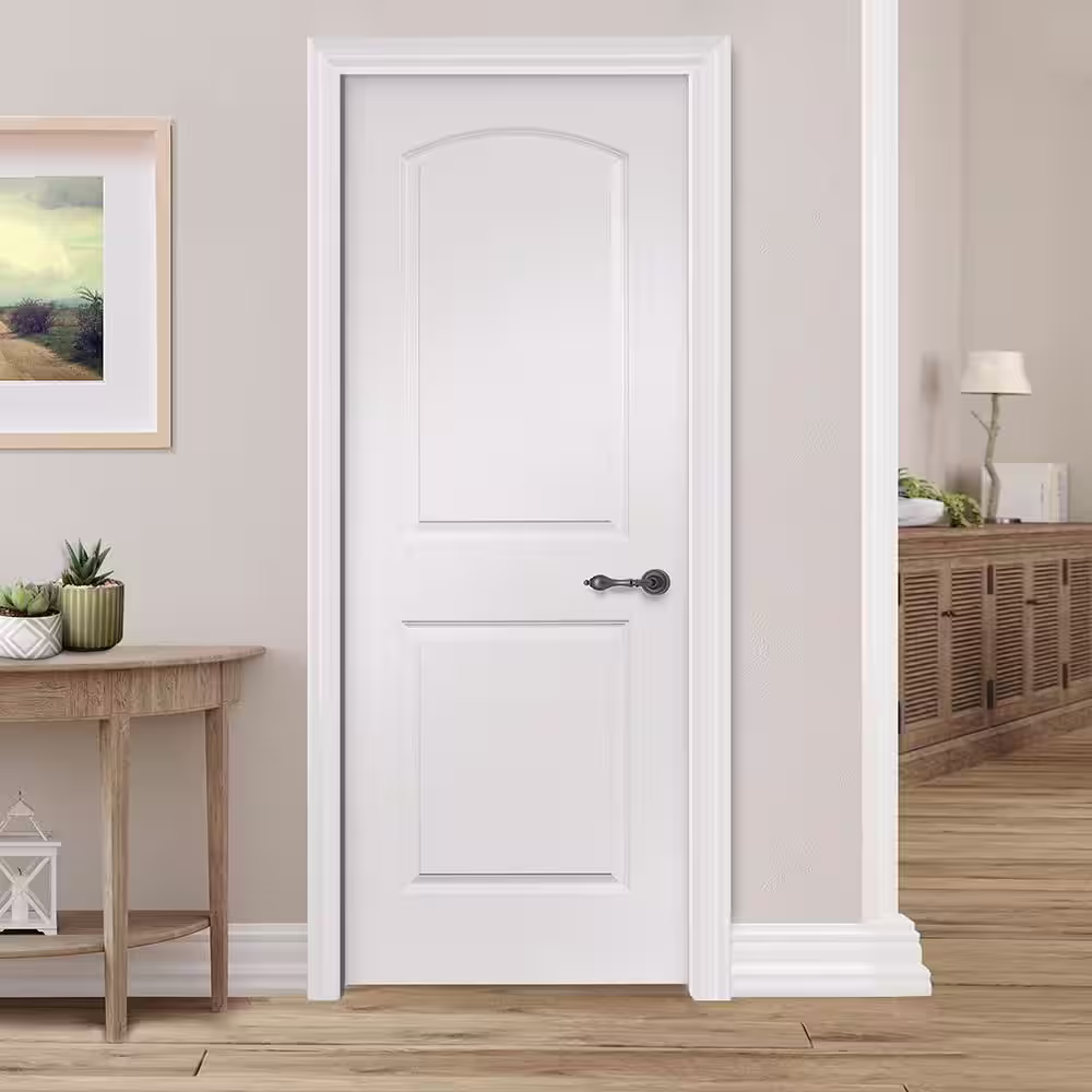 Steves & Sons 32 in. x 80 in. 2 Panel Roundtop Right-Handed Solid Core White Primed Wood Single Prehung Interior Door w/Nickel Hinges
