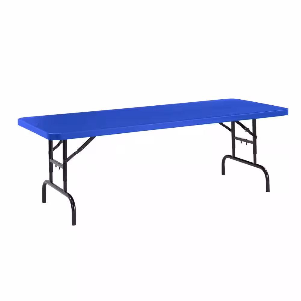 National Public Seating 72 in. Blue Plastic Adjustable Height Folding High Top Table