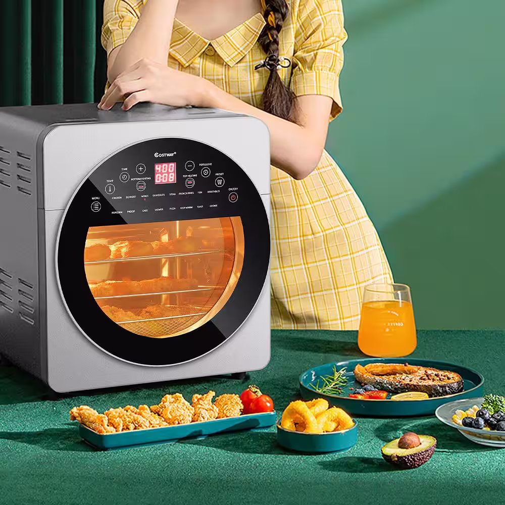 Costway 15.5 qt. Silver 16-in-1 Air Fryer Oven Toaster Oven Rotisserie Dehydrator with Accessories