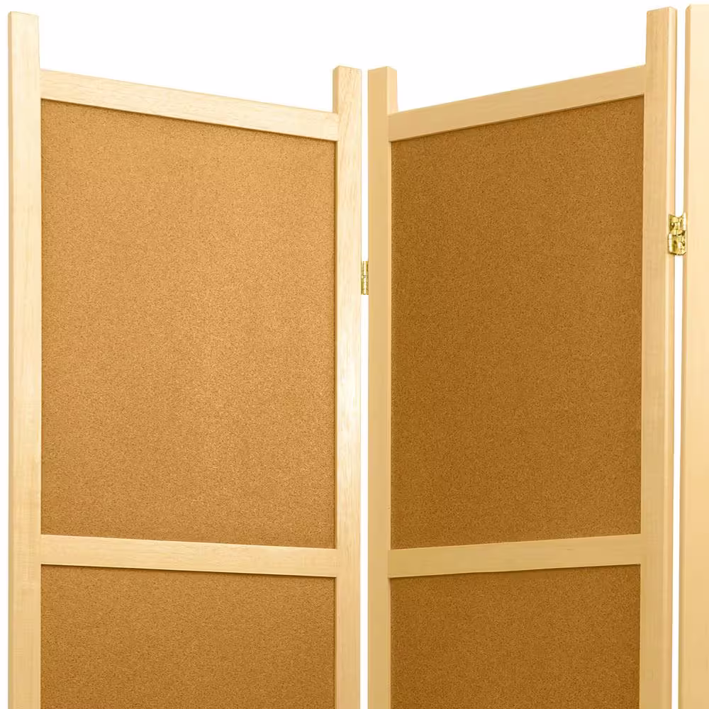 Oriental Furniture 6 ft. Natural 4-Panel Cork Board Room Divider
