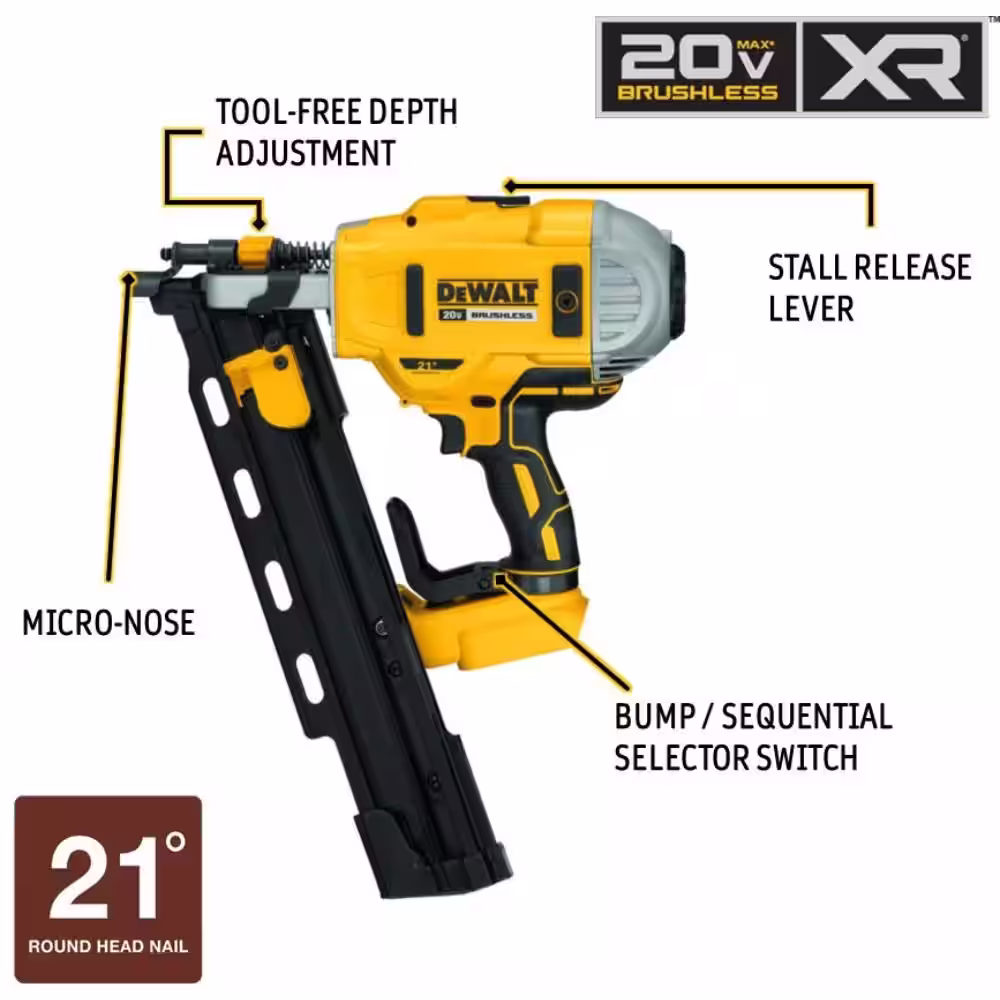 DEWALT 20V MAX XR Cordless Brushless 2-Speed 21-Degree Plastic Collated Framing Nailer & Cordless 3/8 in. Ratchet (Tools-Only)