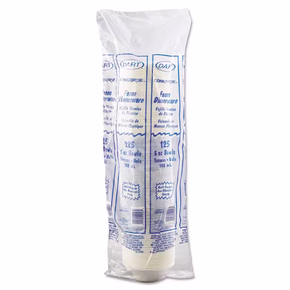 DART 5 oz. White Non-Laminated Disposable Foam Bowls, 125 / Pack, 8 Packs / Carton